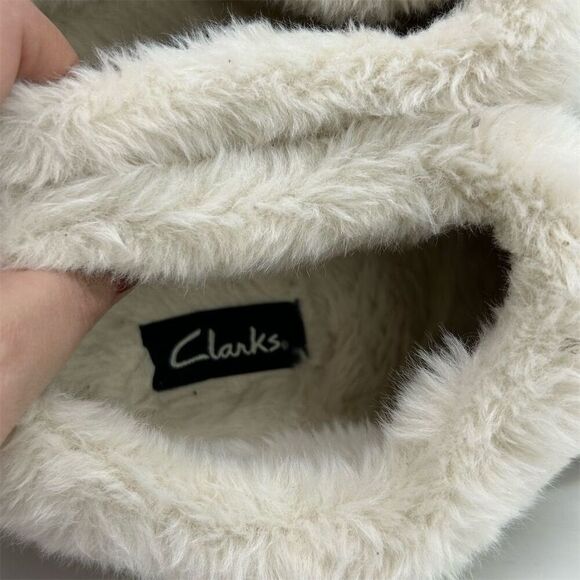 Clarks Women's Beige White Faux Fur Lined Clog Slippers Size 8 M Casual Slip On - Picture 13 of 13